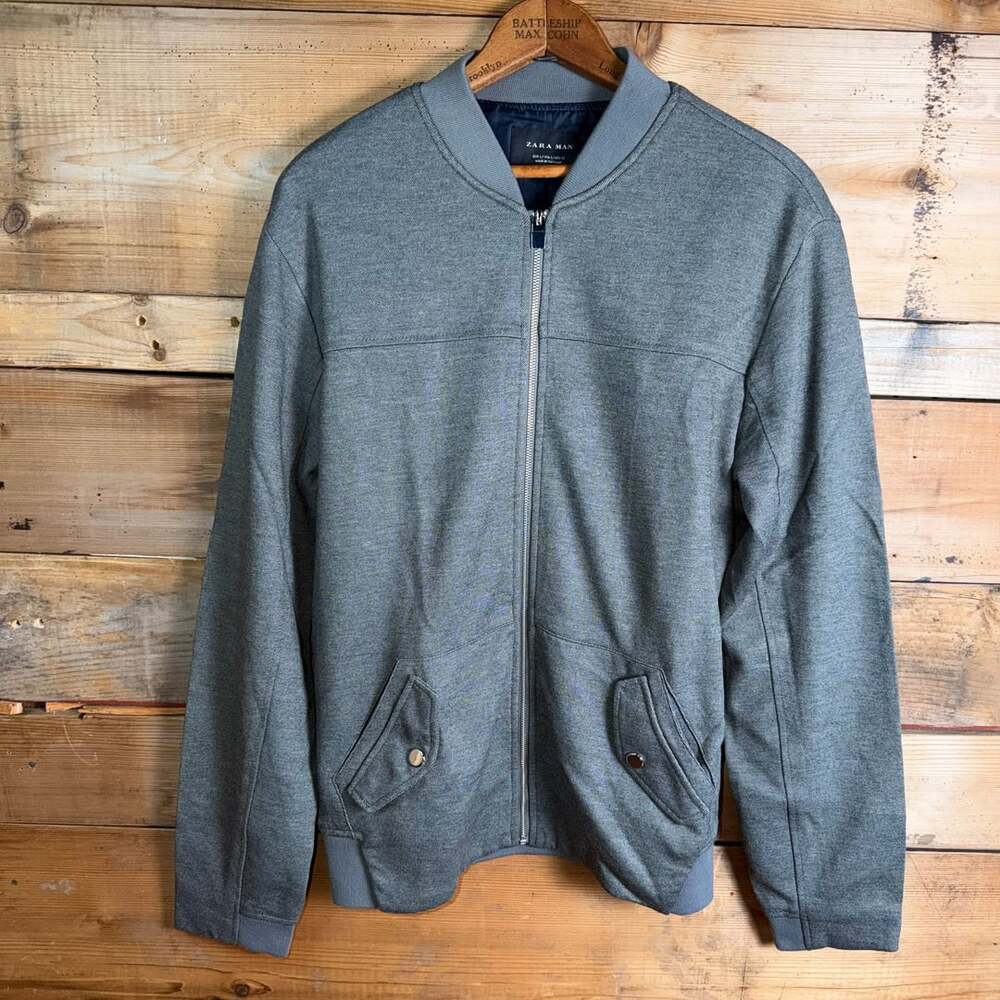 Zara Man Bomber Jacket Size L Gray Full Zip